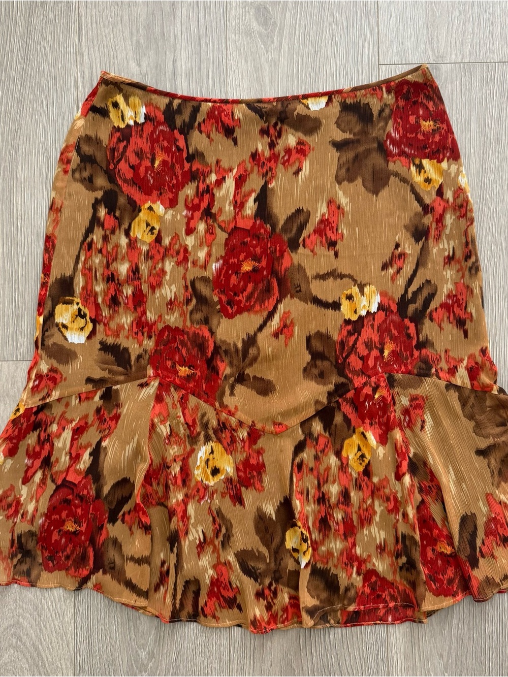 Vintage Floral Ruffle Midi Skirt